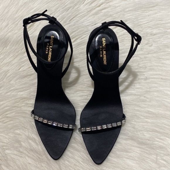 Saint Laurent Gloria sandals in crepe satin with Rhinestones size‎ 37EU - Picture 4 of 14
